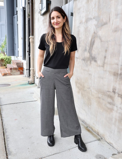 Black Gingham Organic Cotton Crop Pants