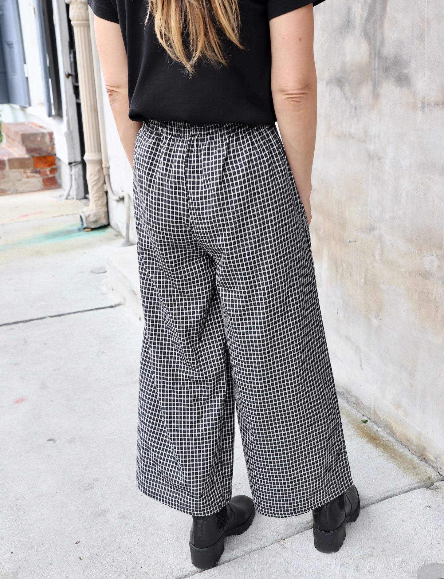 Black Gingham Organic Cotton Crop Pants