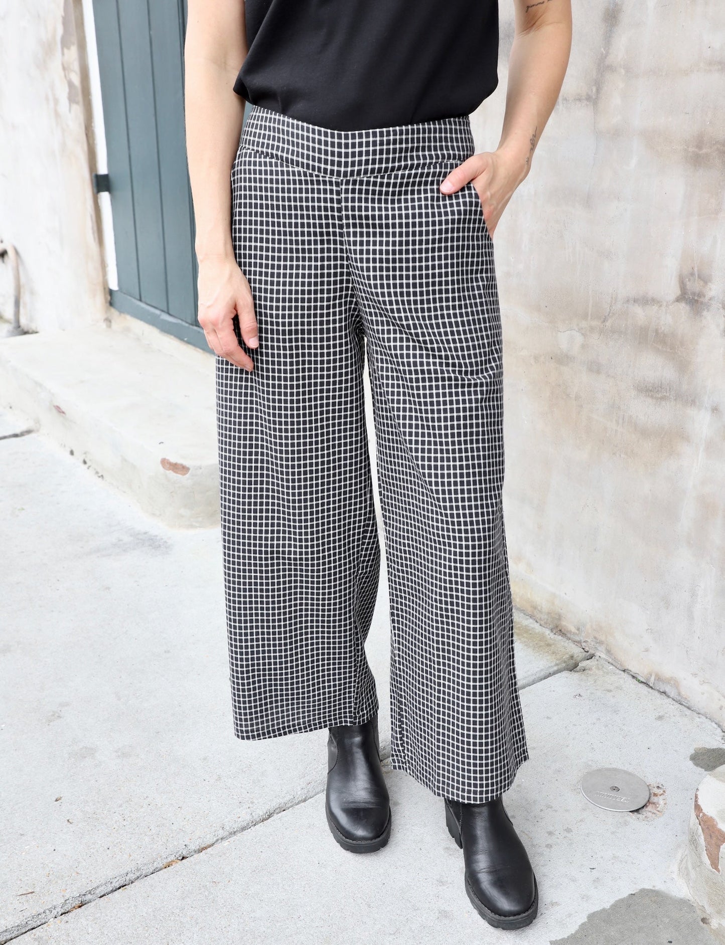 Black Gingham Organic Cotton Crop Pants