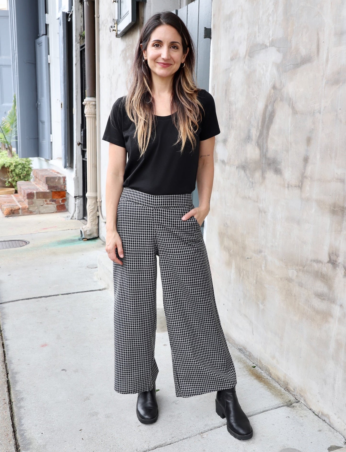 Black Gingham Organic Cotton Crop Pants
