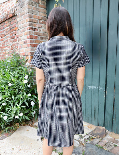Black Gingham Organic Cotton Fit & Flare Dress - Pre-Order