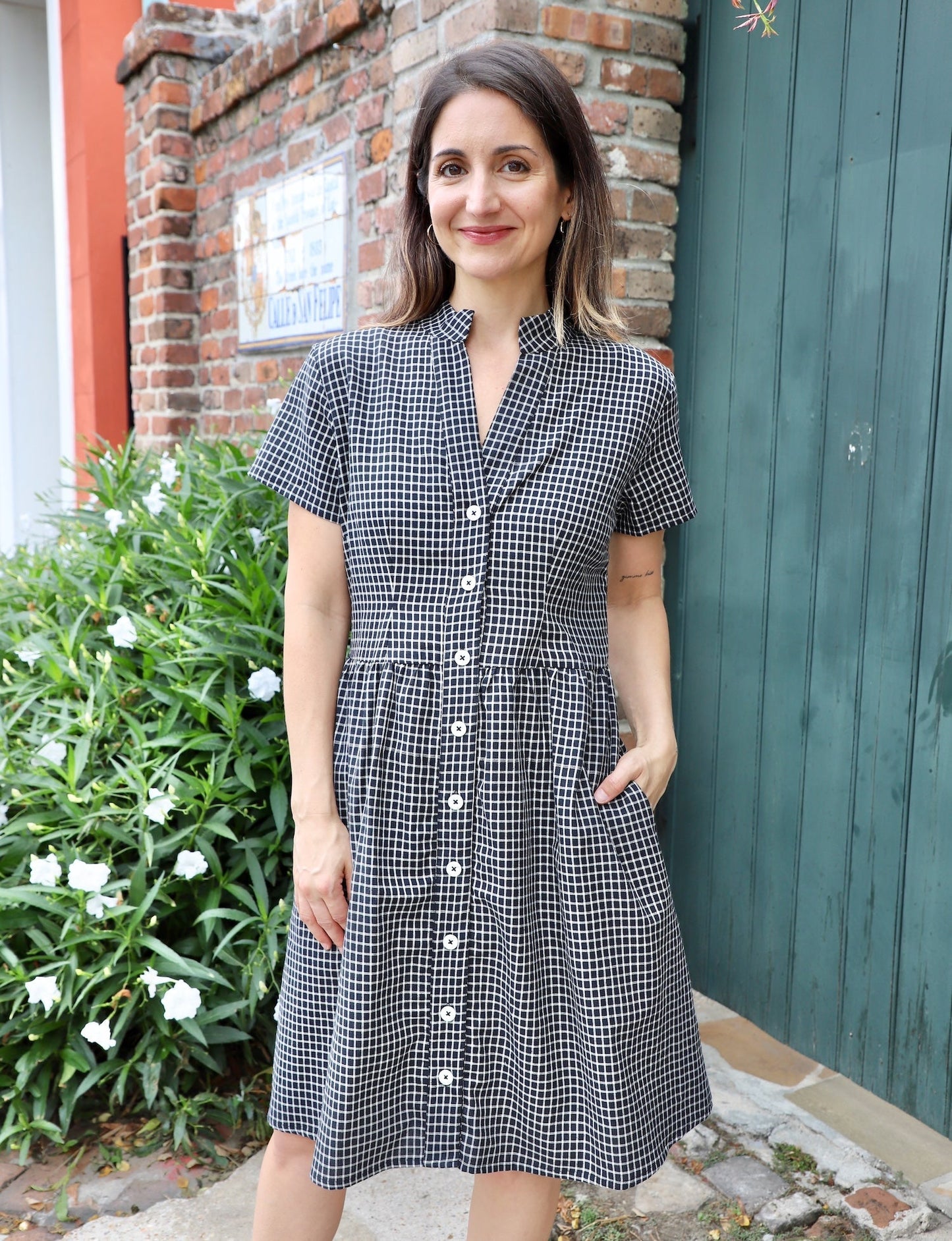Black Gingham Organic Cotton Fit & Flare Dress - Pre-Order