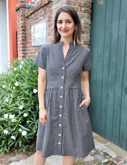 Black Gingham Organic Cotton Fit & Flare Dress - Pre-Order
