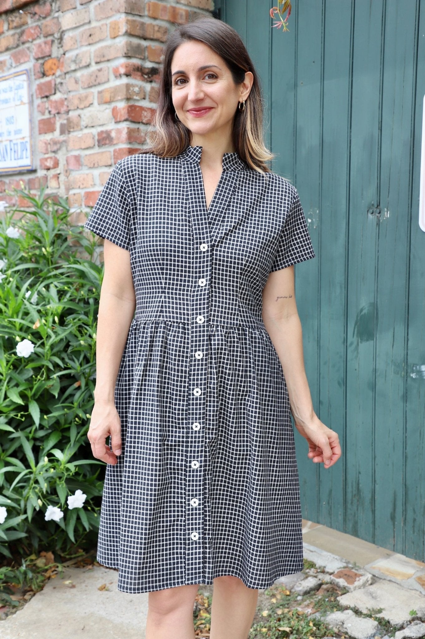 Black Gingham Organic Cotton Fit & Flare Dress - Pre-Order