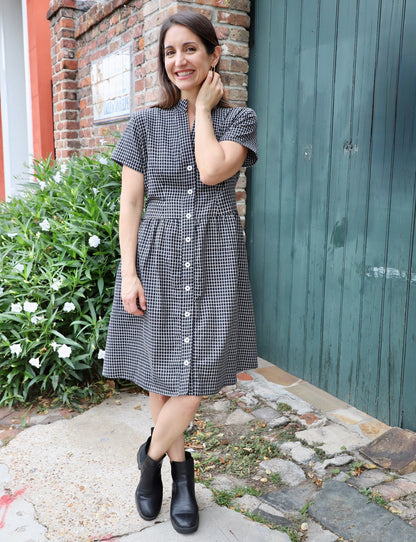 Black Gingham Organic Cotton Fit & Flare Dress - Pre-Order