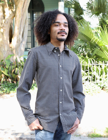 Black Plaid Organic Cotton Men's Button Down Shirt - Pre-Order