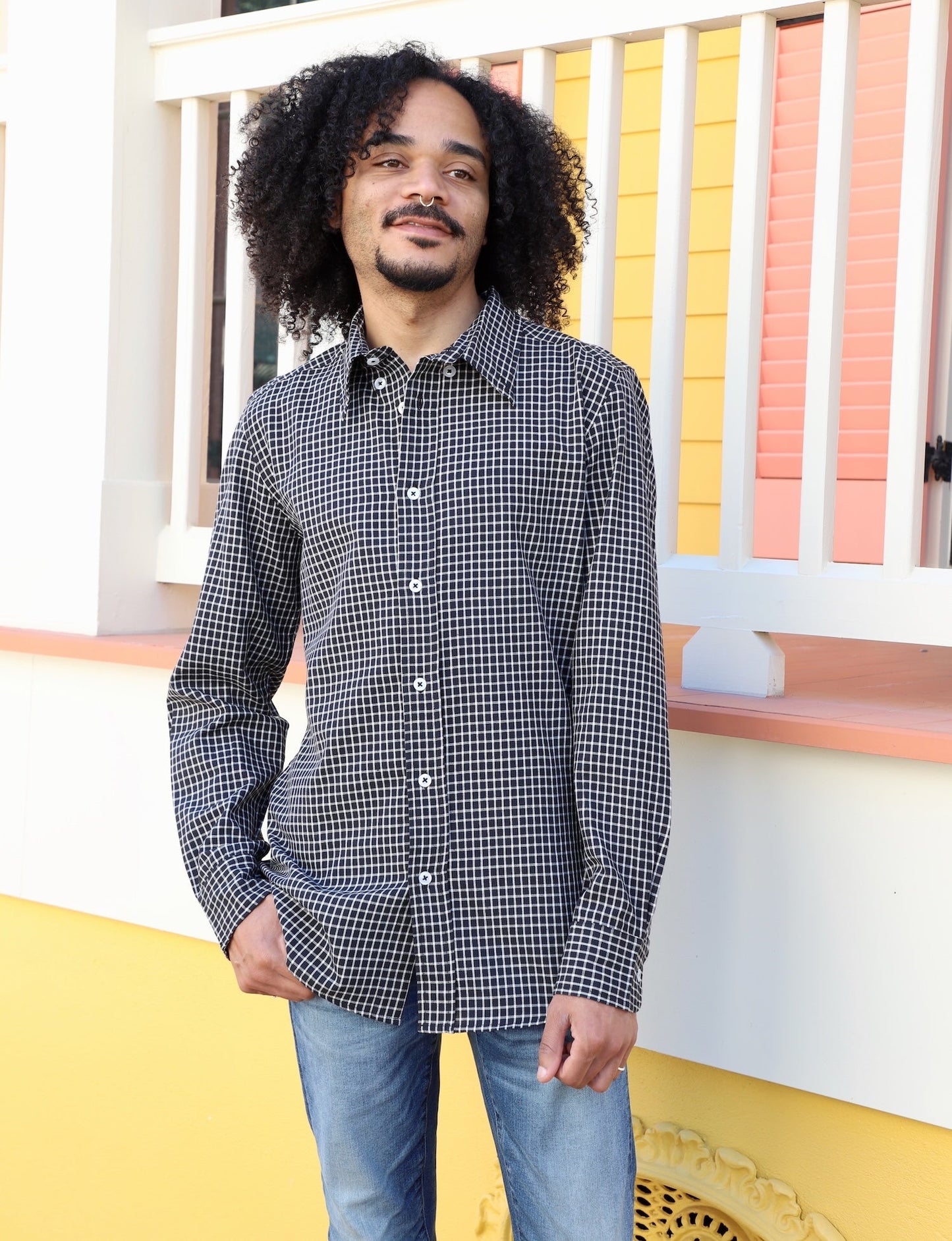 Black Plaid Organic Cotton Men's Button Down Shirt - Pre-Order
