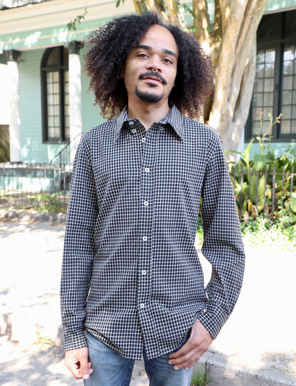 Black Plaid Organic Cotton Men's Button Down Shirt - Pre-Order
