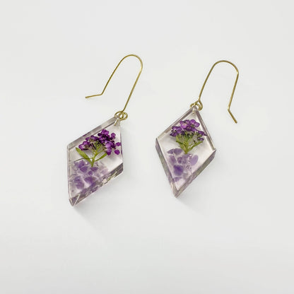 Botanical Flower & Stone Resin Earrings