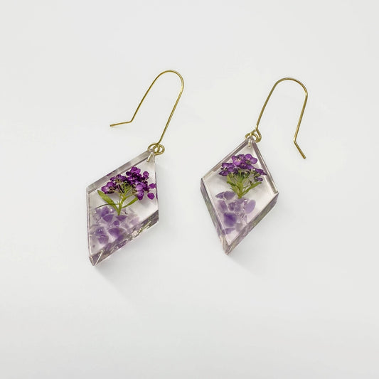 Botanical Flower & Stone Resin Earrings