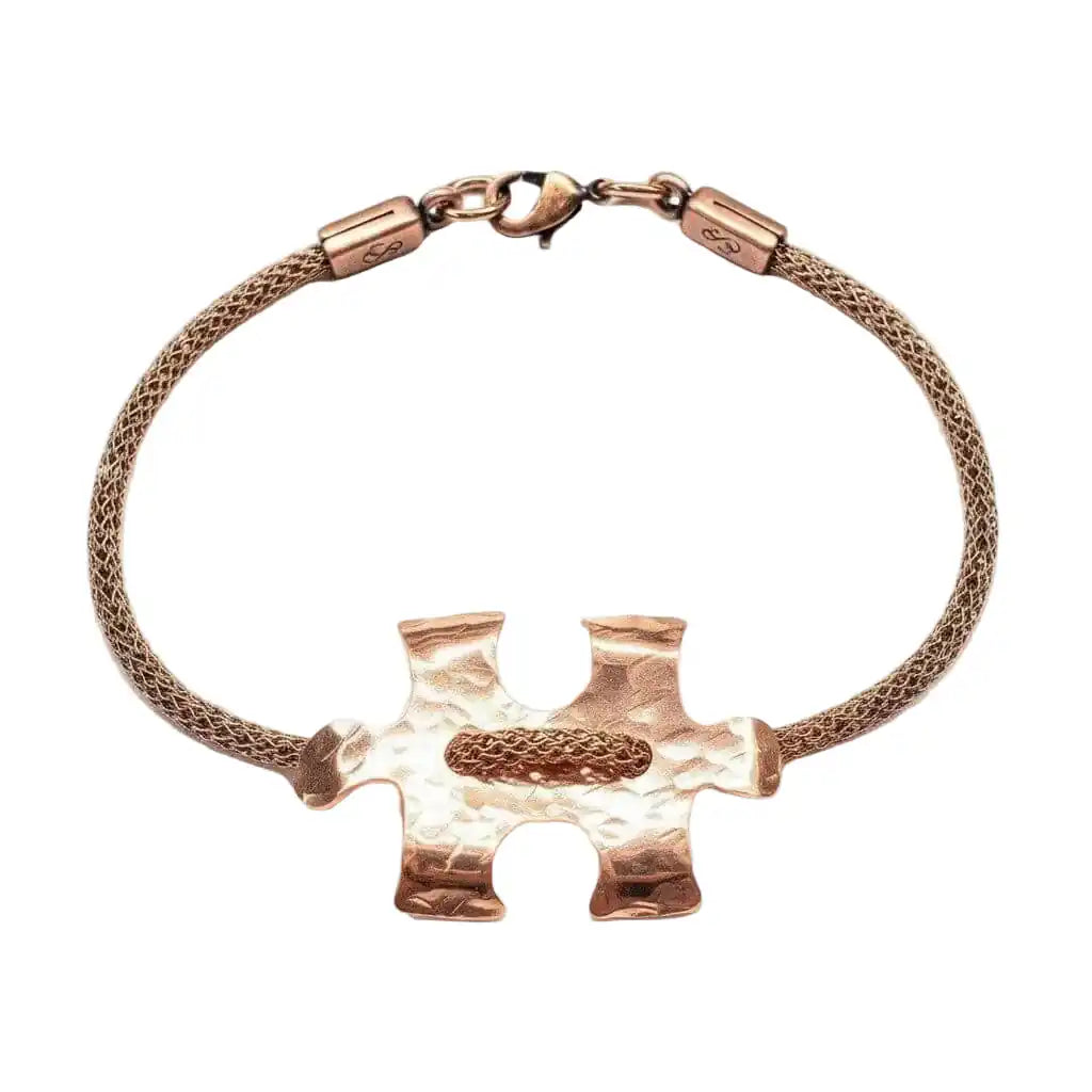Copper Puzzle Piece Button Viking Knit Autism Awareness Bracelet
