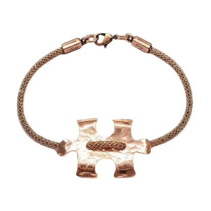 Copper Puzzle Piece Button Viking Knit Autism Awareness Bracelet