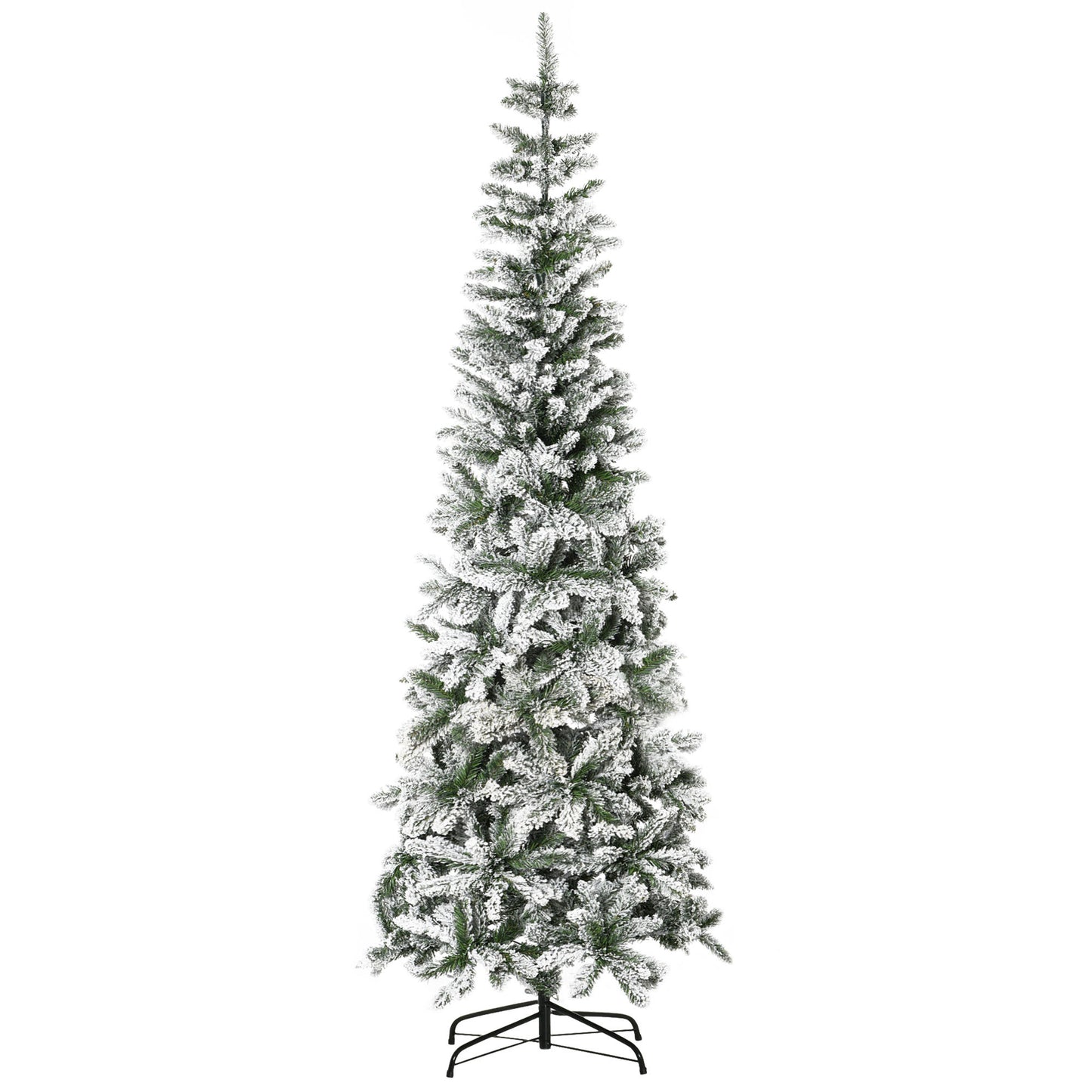 HOMCOM 7.5ft Unlit Snow-Flocked Slim Pine Artificial Christmas Tree with Realistic Branches and 668 Tips