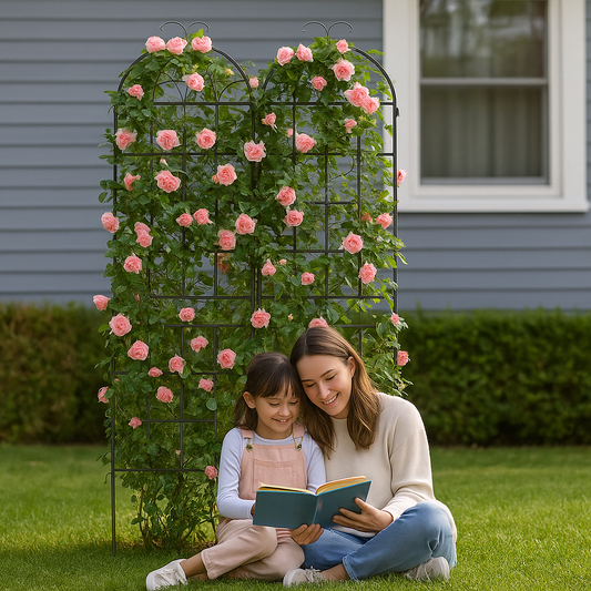 Metal Garden Trellis, 2 Pack Metal Trellis for Climbing Plants, Indoor/Outdoor Plant Trellis for Potted Plants, House Plants, Climbing Vines, Flowers and Vegetables, Lawn Garden Fence Decor Screen