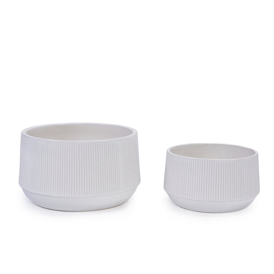 2 Pieces Ceramic Flowerpot, Modern Planter for Patio, Garden or Windowsills - Gloss White