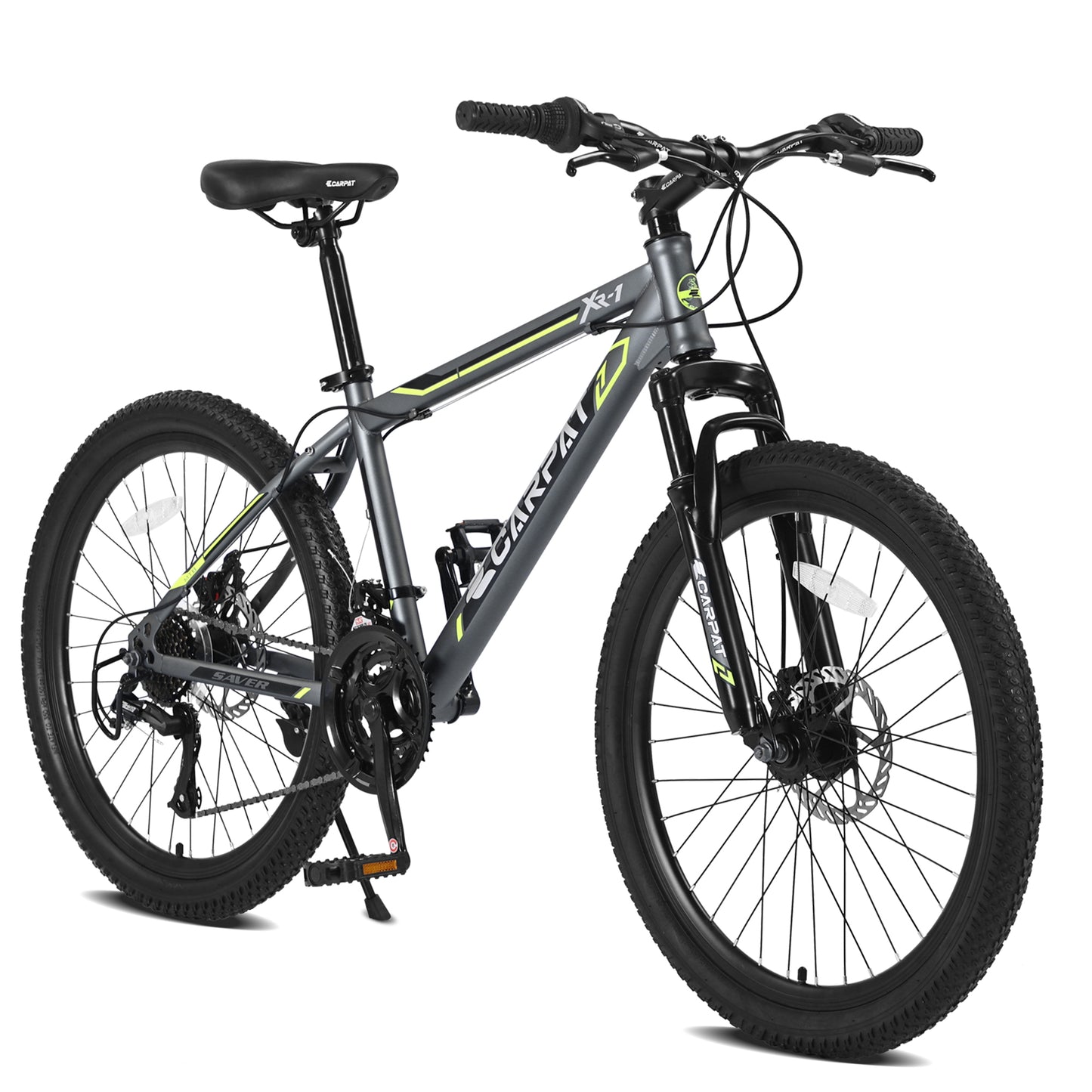 24 Inch Mountain Bike Boys Girls, Steel  Frame, Shimano 21 Speed Mountain Bicycle with Daul Disc Brakes and Front Suspension MTB
