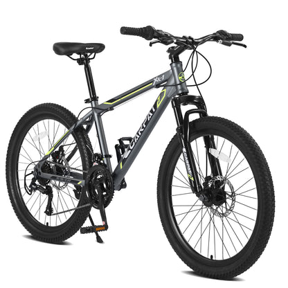 24 Inch Mountain Bike Boys Girls, Steel  Frame, Shimano 21 Speed Mountain Bicycle with Daul Disc Brakes and Front Suspension MTB