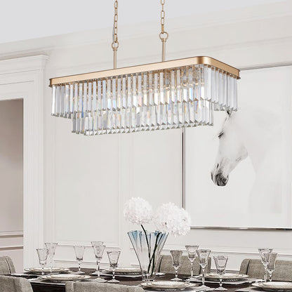 Chandeliers,Rectangular Crystal Chandelier Adjustable,E12 Modern Industrial Crystal Lights,Farmhouse Iron Ceiling Hanging Light for Kitchen Living Room Bedroom/Gold(Bulb Not Included)