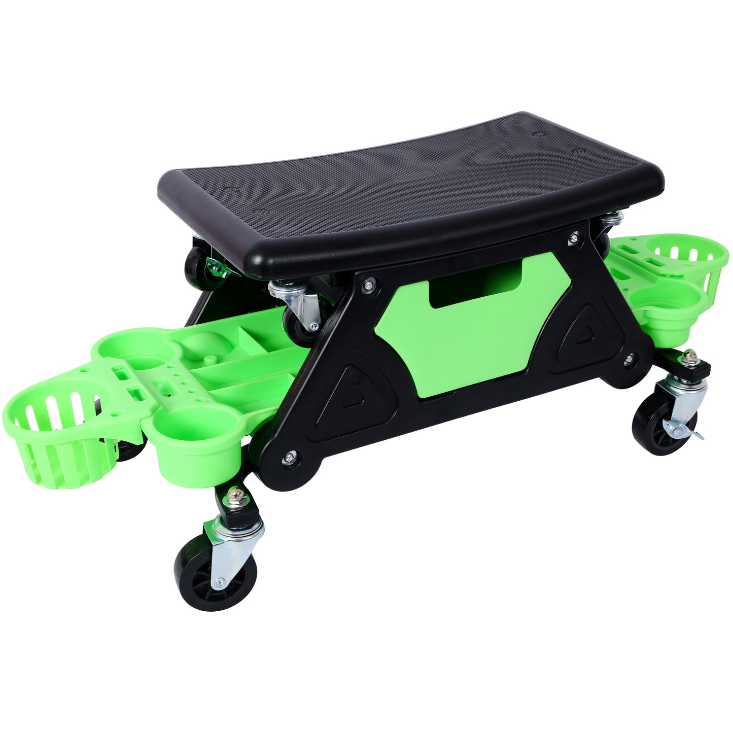 Rolling Detailing Creeper Seat with Wheels, Removable Tool Trays, 300 Lbs Capacity, Green HDPE, 34.2 x 13.4 x 13 inches