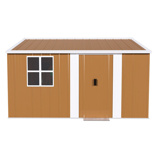 Heavy-Duty 12x10 FT Metal Storage Shed with Windows, Lockable Door & Ventilation in Brown Iron