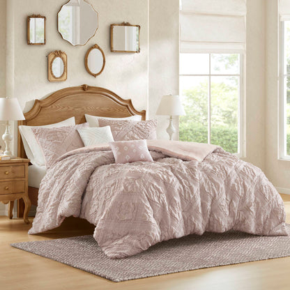 5-Piece King 5 Piece Sculpted jacquard comforter set,Pink