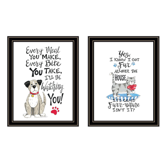 Trendy Decor 4U 2- Piece Vignette It's Called Furr-niture Isn't It? Black Framed Wall Art for Living Room, Bedroom Wall Art Print for Home Decor by Deb Strain