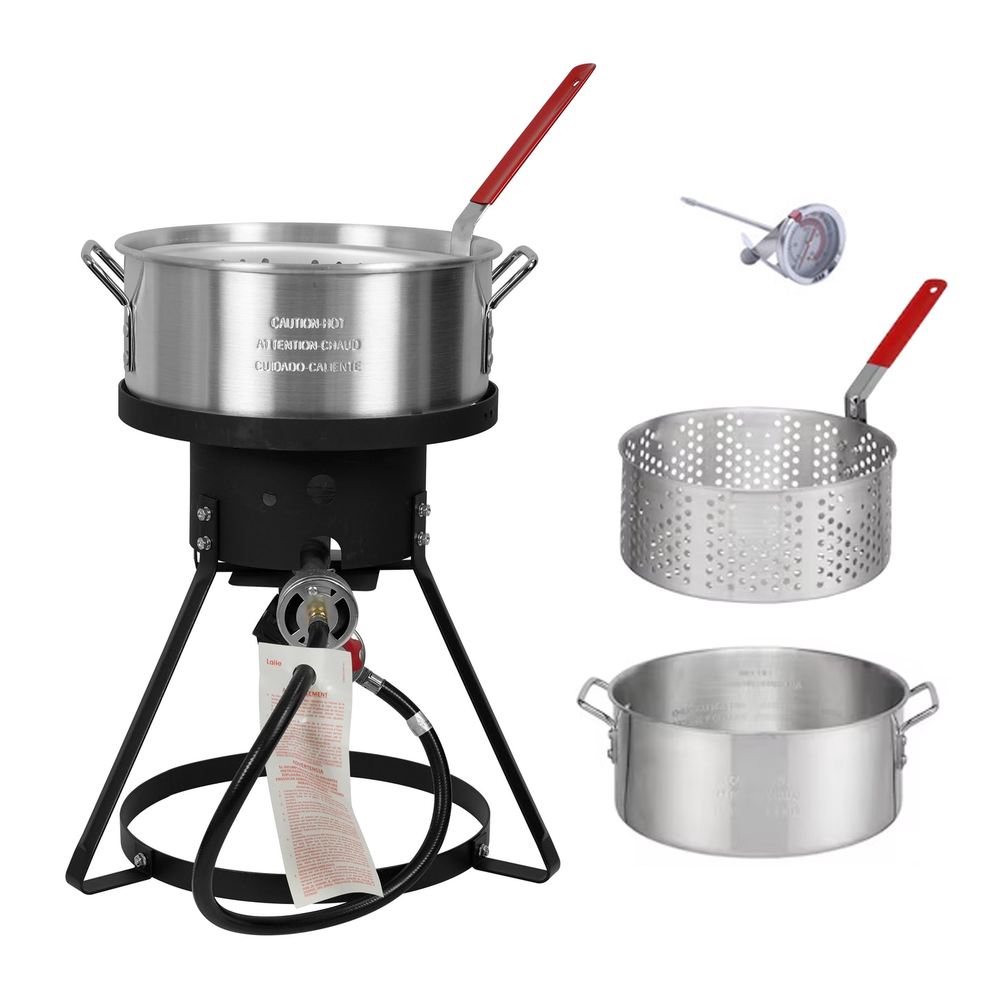 10.5-Quart Outdoor Propane Fish Fryer with Aluminum Filter Basket and Thermometer for frying fish, wings, 50,000 BTU Gas Propane Deep Fryer, 0-5 PSI Regulator, Full CSA Approved