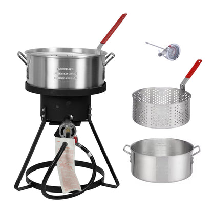 10.5-Quart Outdoor Propane Fish Fryer with Aluminum Filter Basket and Thermometer for frying fish, wings, 50,000 BTU Gas Propane Deep Fryer, 0-5 PSI Regulator, Full CSA Approved