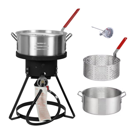 10.5-Quart Outdoor Propane Fish Fryer with Aluminum Filter Basket and Thermometer for frying fish, wings, 50,000 BTU Gas Propane Deep Fryer, 0-5 PSI Regulator, Full CSA Approved