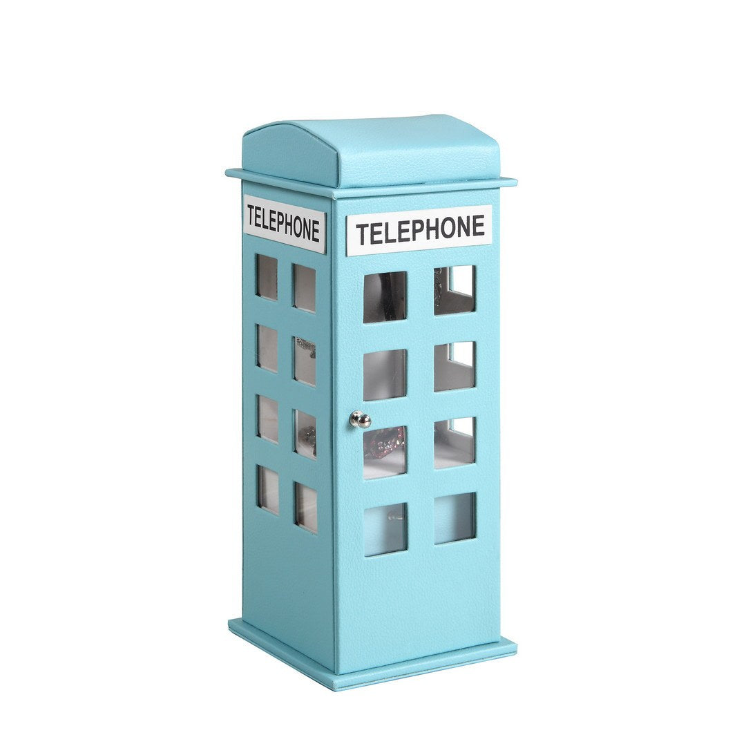 11.5' Tall Leather Jewelry Box, British Telephone Design, Pastel Blue