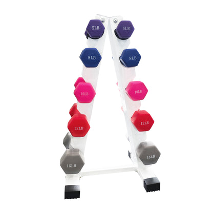 6-10 Pair Iron and Rubber Dumbbell Set  5-15 lbs Hand Free Weight for Strength Hex Coated Encased Weights with Vertical Storage Rack Home Gym 5-15 lb