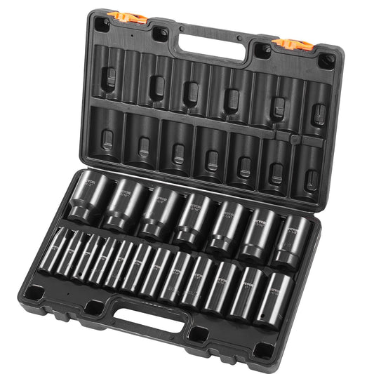 Impact Socket Set 1/2 Inches 19 Piece Impact Sockets, Deep Socket, 6-Point Sockets, Rugged Construction, Cr-V, 1/2 Inches Drive Socket Set Impact 3/8 inch - 1-1/2 inch, with a Storage Cage