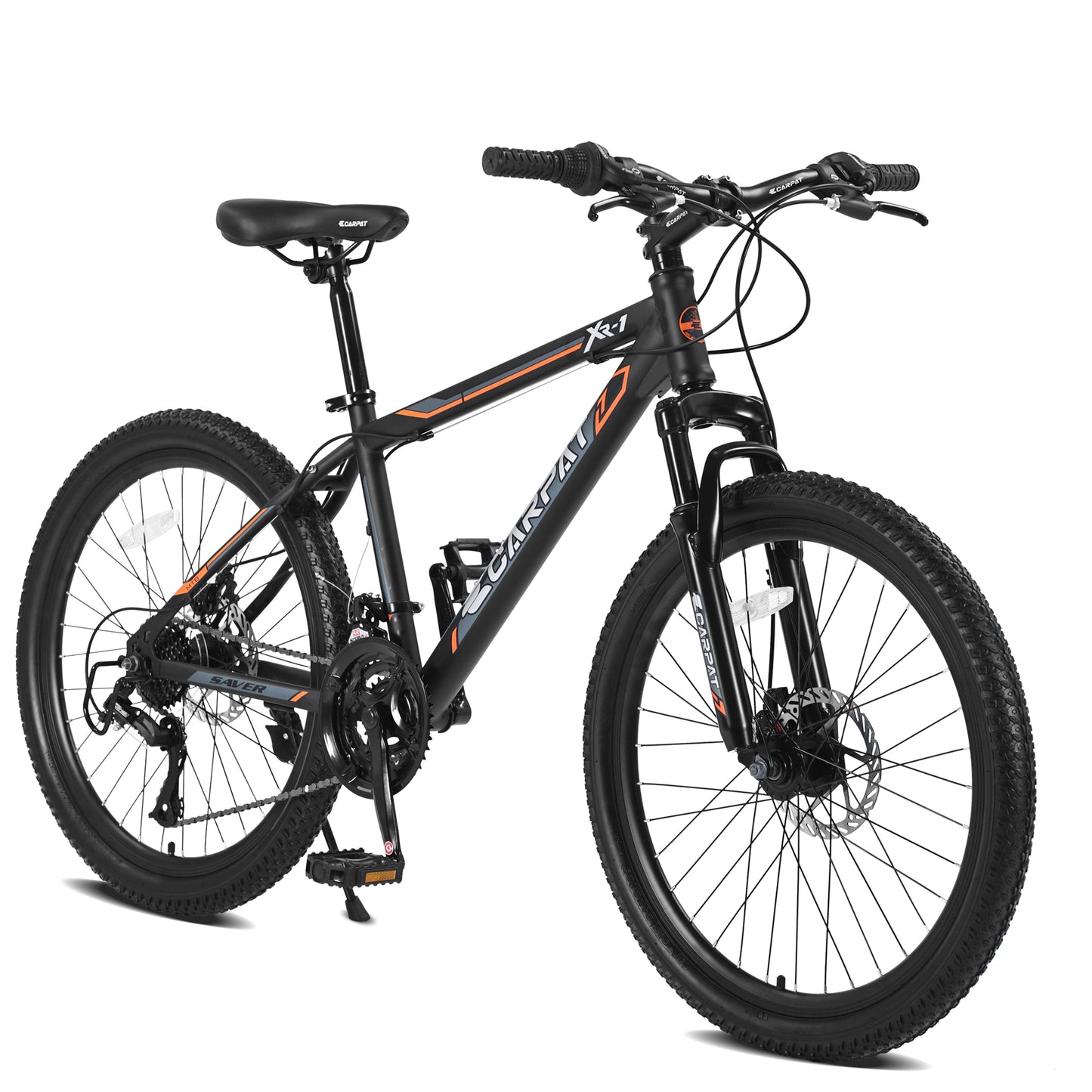 24 Inch Mountain Bike Boys Girls, Steel Frame, Shimano 21 Speed Mountain Bicycle with Daul Disc Brakes and Front Suspension MTB