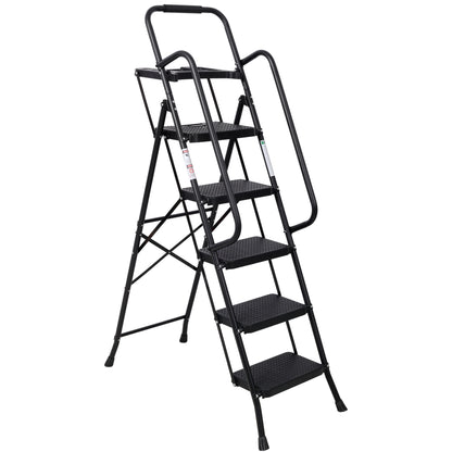 5 Step Ladder, Folding Step Stool with Wide Anti-Slip Pedal, Sturdy Steel Ladder 330 LBS Load Capacity, Convenient Handrail, Lightweight, Portable Steel Step Stool