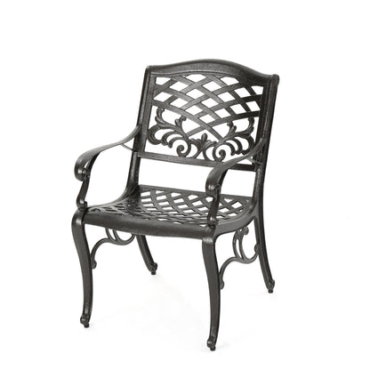 Luminea Outdoor Aluminum Dining Chair with Scroll Design, Lattice Pattern and Cabriole Legs, Bronze