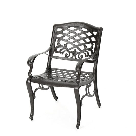 Luminea Outdoor Aluminum Dining Chair with Scroll Design, Lattice Pattern and Cabriole Legs, Bronze