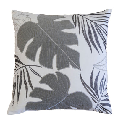 Autumn Vibes Leaf Accent Pillow in Gray with Polyester Velvet Fabric, 20x20 inches