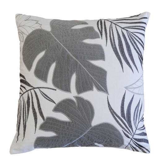 Autumn Vibes Leaf Accent Pillow in Gray with Polyester Velvet Fabric, 20x20 inches