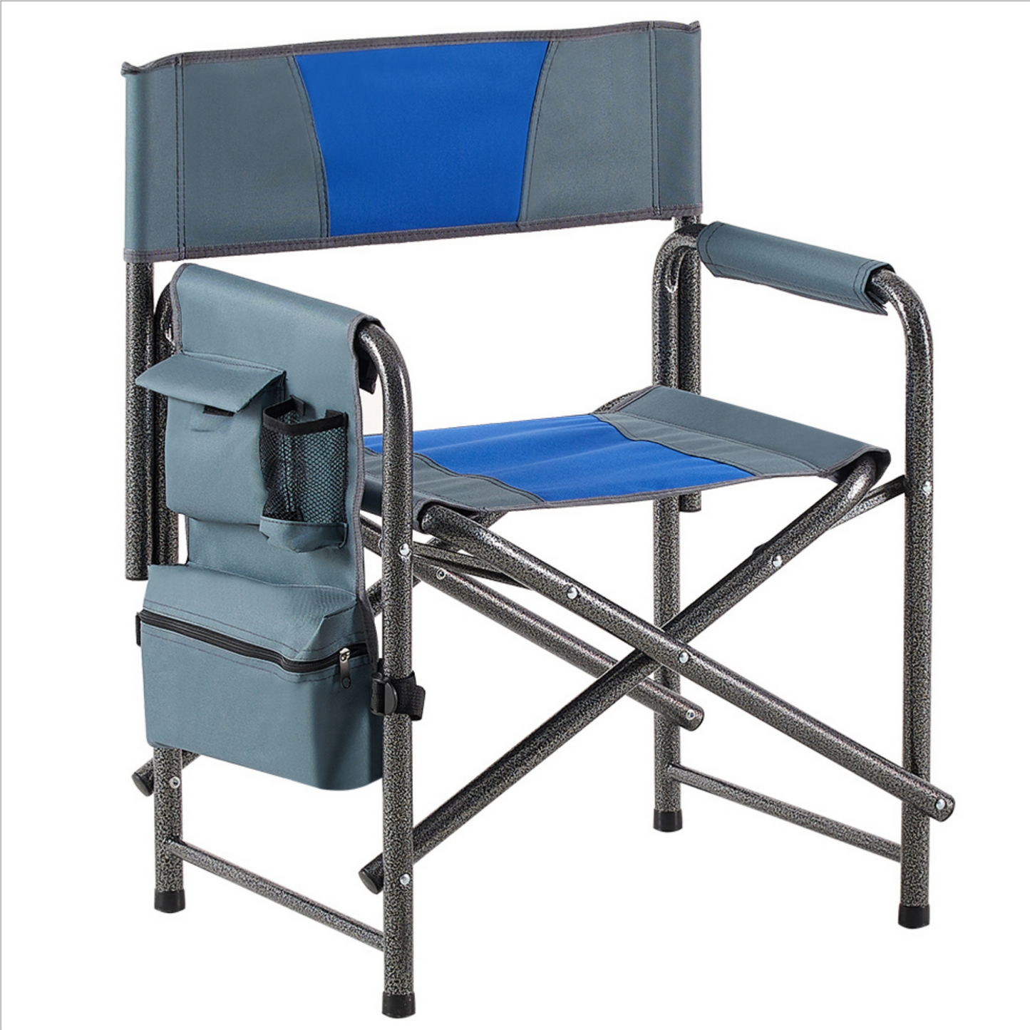 Lightweight Oversized Padded Folding Outdoor Chair with Storage Pockets, Blue/Grey, Steel & Oxford Cloth