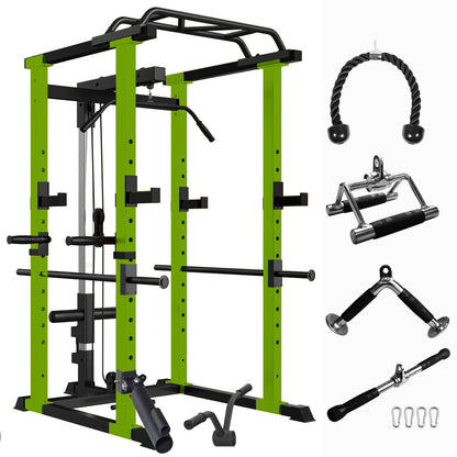 Multi-functional Power Cage, Home Adjustable Pullup Squat Rack 1000Lbs Capacity Comprehensive Fitness Barbell Rack with Gym Accessories
