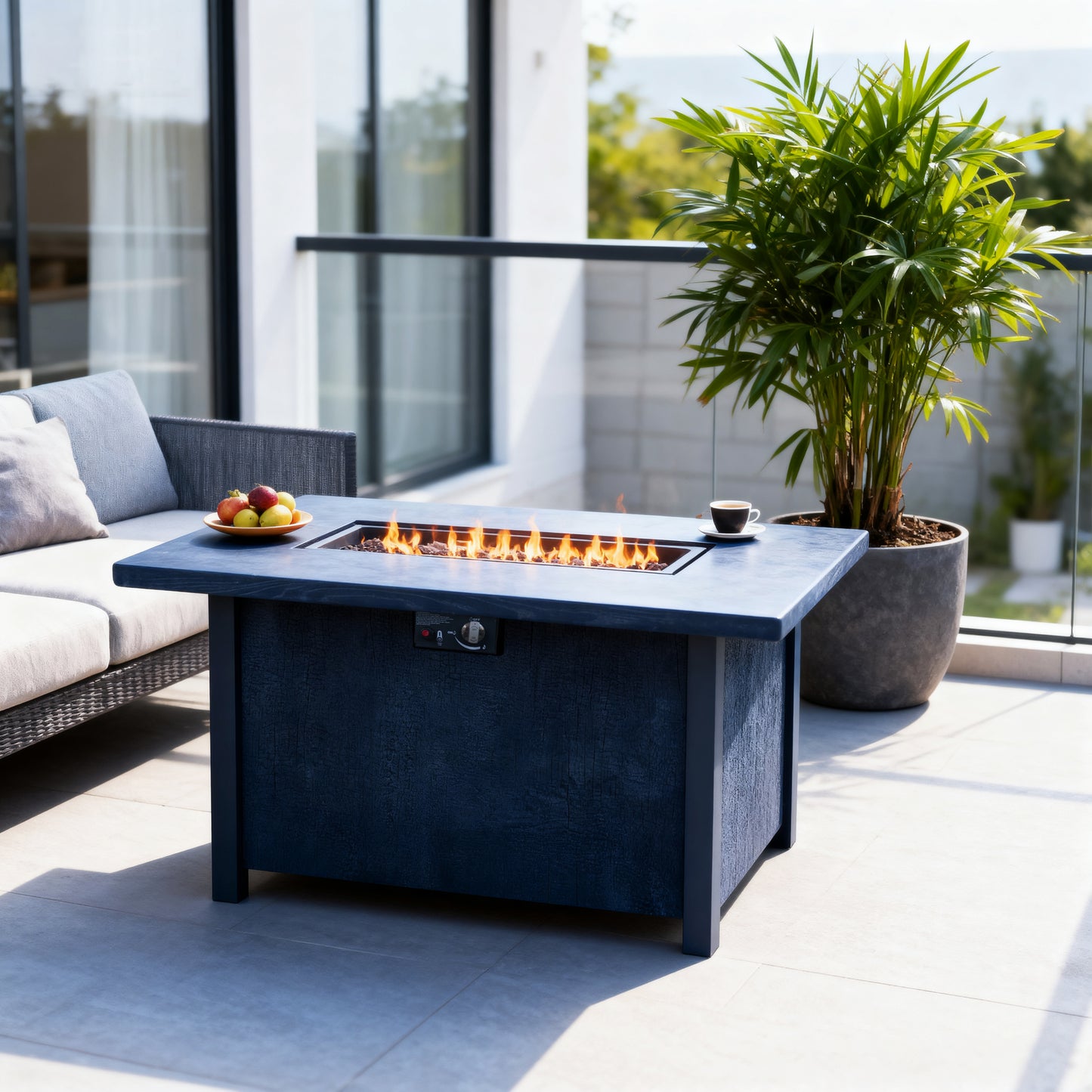 44' W x 25' H Outdoor Patio Propane Gas Fire Pit Table - 50,000 BTU High-temperature-resistant carving process for environmentally friendly materials with the effect of charcoal grain