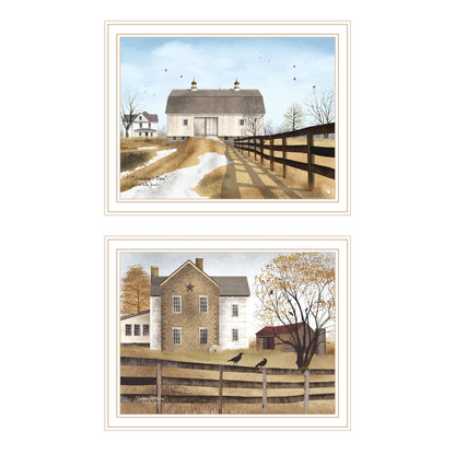 Trendy Decor 4U 2- Piece Vignette Grandpa's Barn,Autumn Afternoon White Framed Wall Art for Living Room, Farmhouse Wall Art Print for Home Decor, Bedroom Wall Art by Billy Jacobs