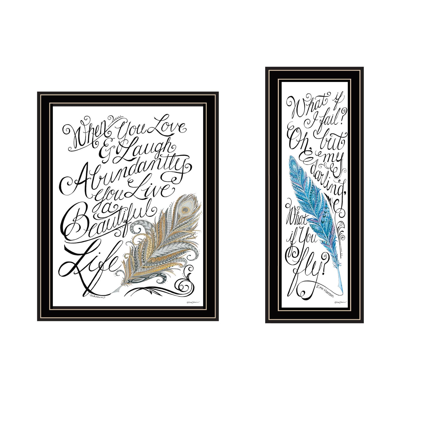 Trendy Decor 4U 2- Piece Vignette What if I FAIL? Black Framed Wall Art for Living Room, Bedroom Wall Art Print for Home Decor by Deb Strain