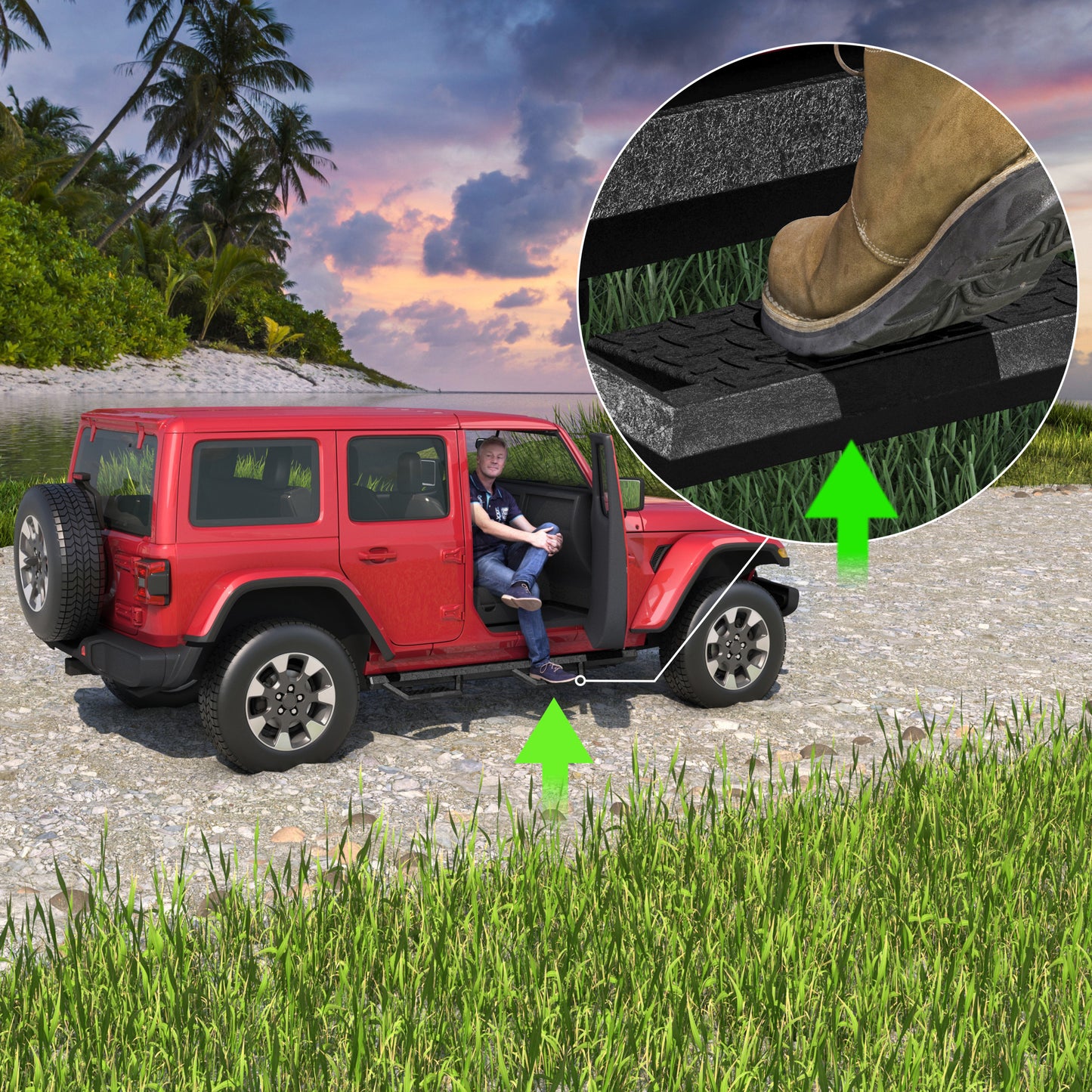 Two Stairs Running Boards Side Steps For 07-18 Jeep Wrangler JK Heavy Duty Steel