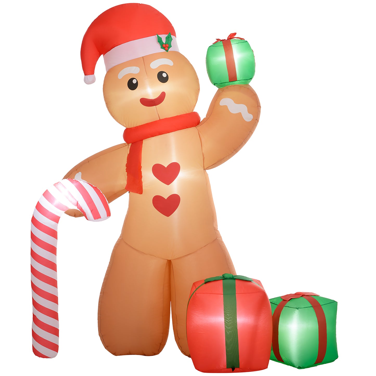 Outsunny 8FT Christmas Inflatable Gingerbread Man, Giant Christmas Inflatables, Huge Blow Up Christmas Decorations with Built-in LED Lights for Indoor, Outdoor, Yard, Party