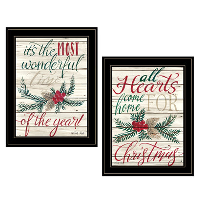 'All Hearts Come Home for Christmas' 2-Piece Vignette by Artisan Cindy Jacobs, Ready to Hang Framed Print, Black Frame