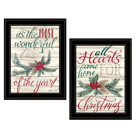 'All Hearts Come Home for Christmas' 2-Piece Vignette by Artisan Cindy Jacobs, Ready to Hang Framed Print, Black Frame