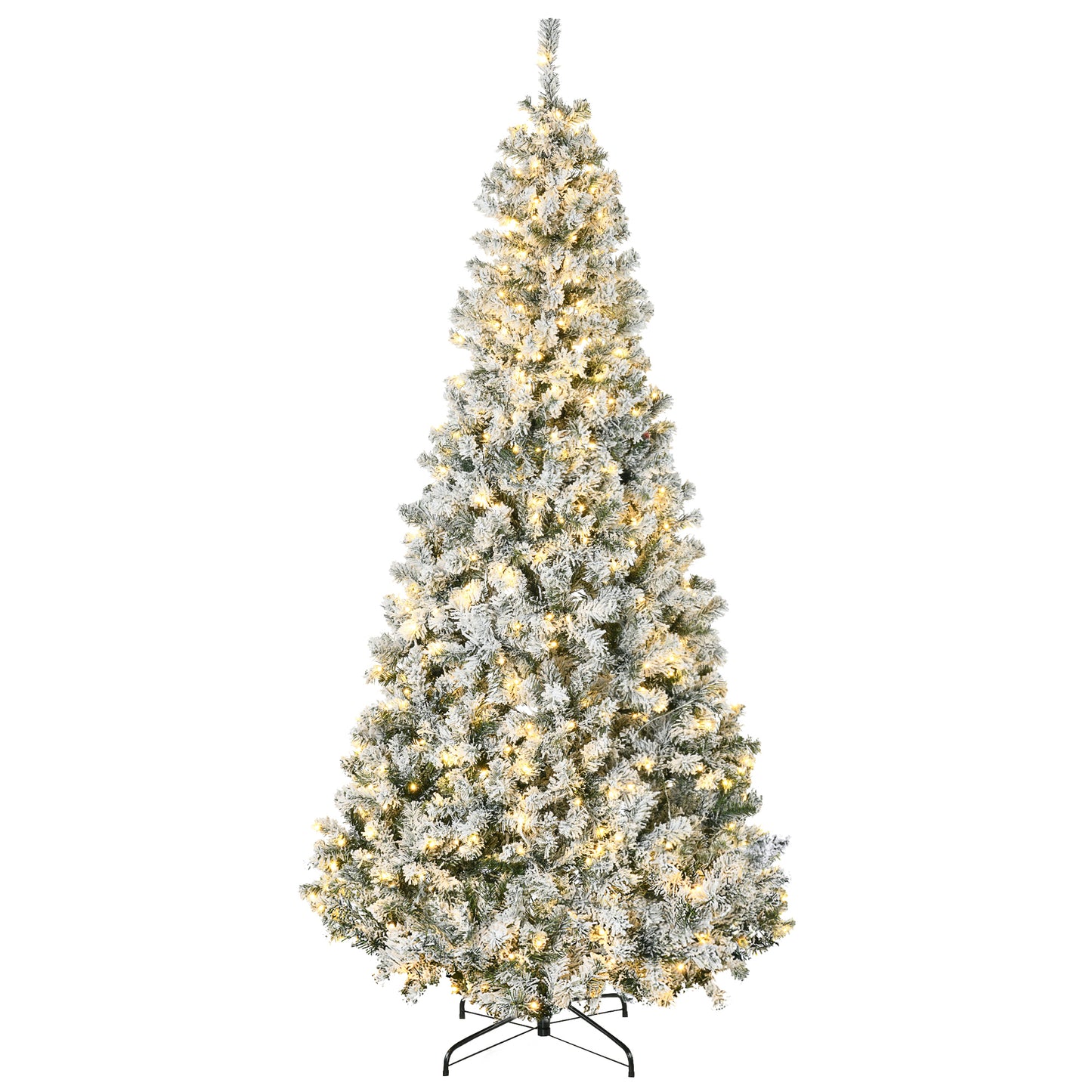 HOMCOM 7.5ft Tall Prelit Artificial Christmas Tree Holiday Décor with 1188 Snow Flocked Branches, 500 Warm White LED Lights, Auto Open, Green
