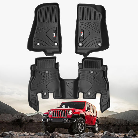 MKR Waterproof and Stain-resistant TPE Car Floor Mats Black 3 PCS For Jeep Wrangler JL 2018+ 4 Doors Model ( Not Fit for Jeep Wrangler JK or 4XE)