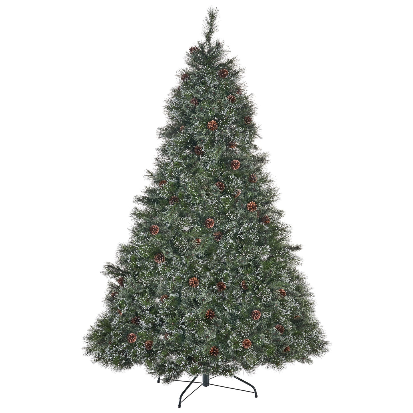 Cashmere and Snow Bristle Mixed Christmas Tree with Pine Cones and Clear Lights, Green PVC, 9 Feet